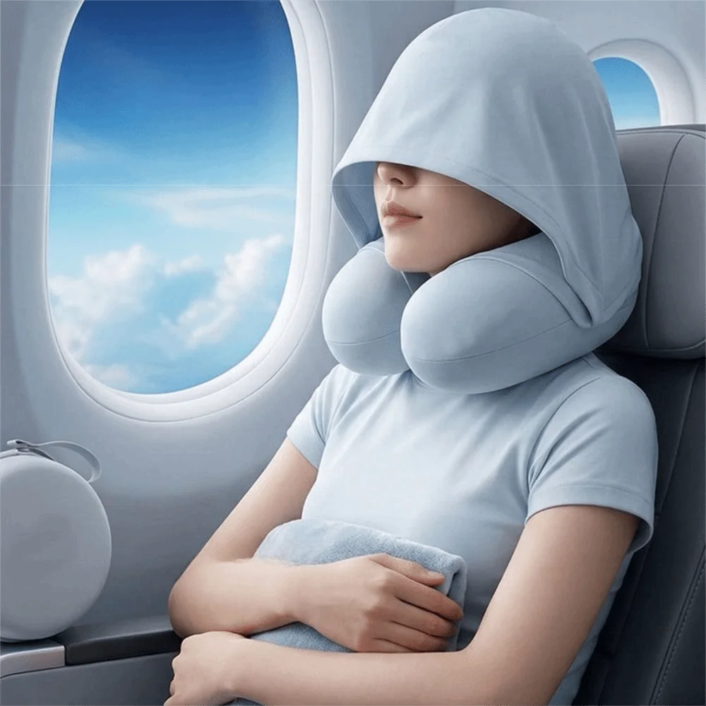 Hooded Memory Foam Travel Pillow