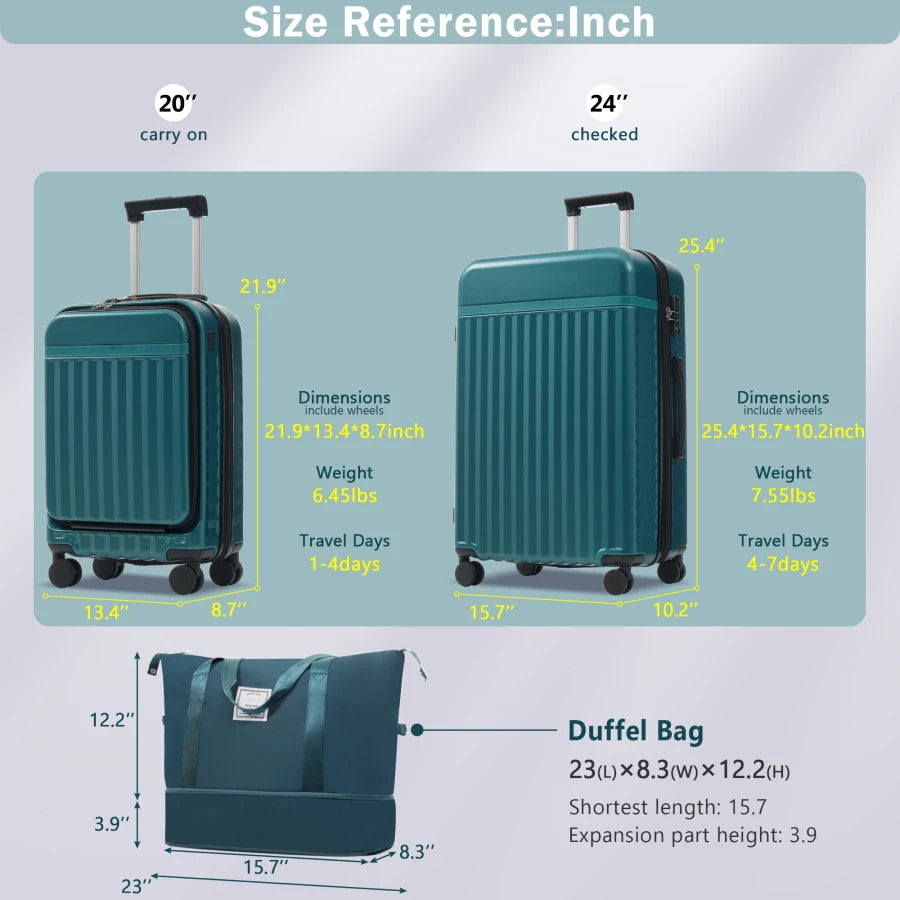 3PC Front Opening Luggage Set