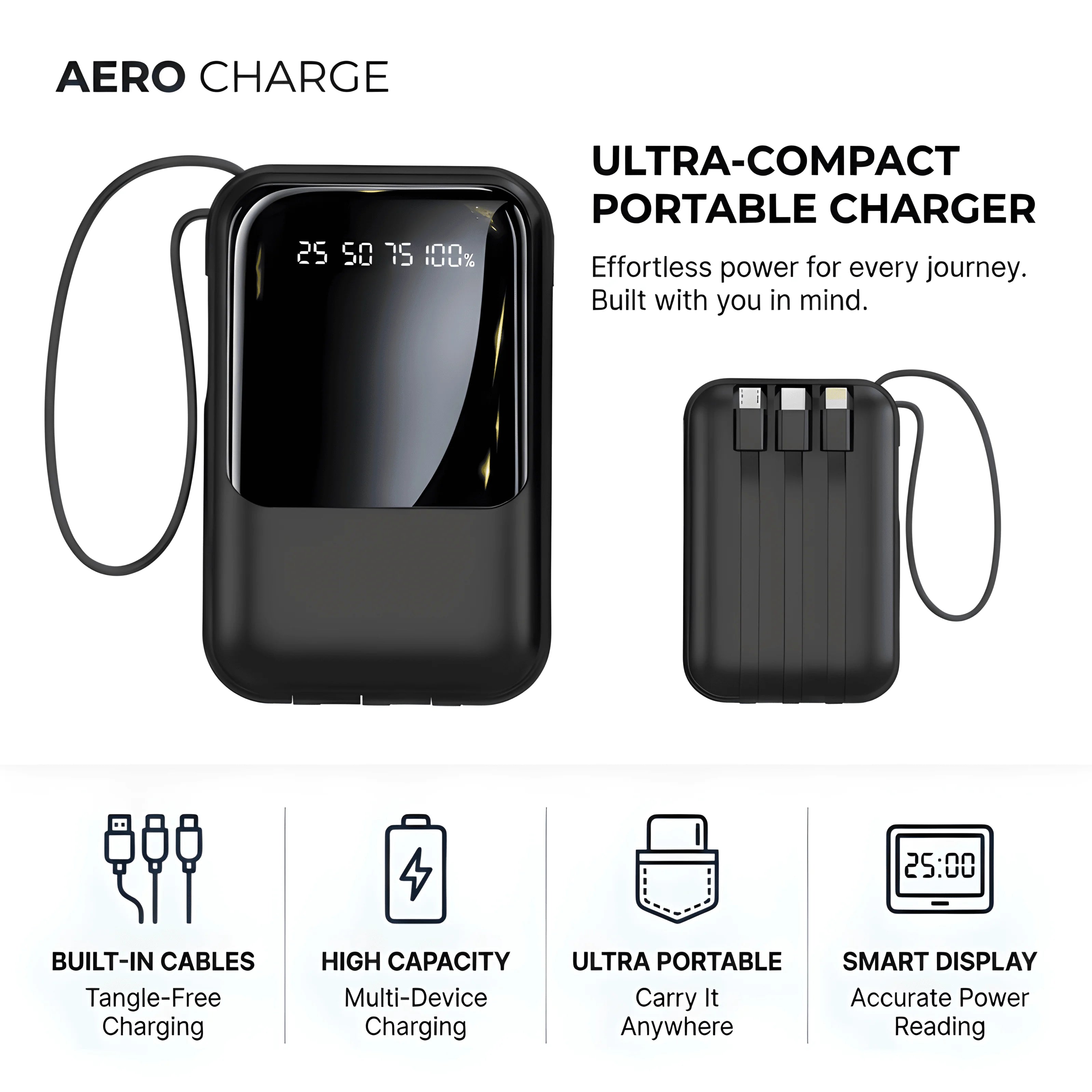 10000mAh Power Bank with Cables