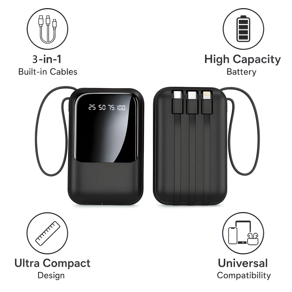 10000mAh Power Bank with Cables